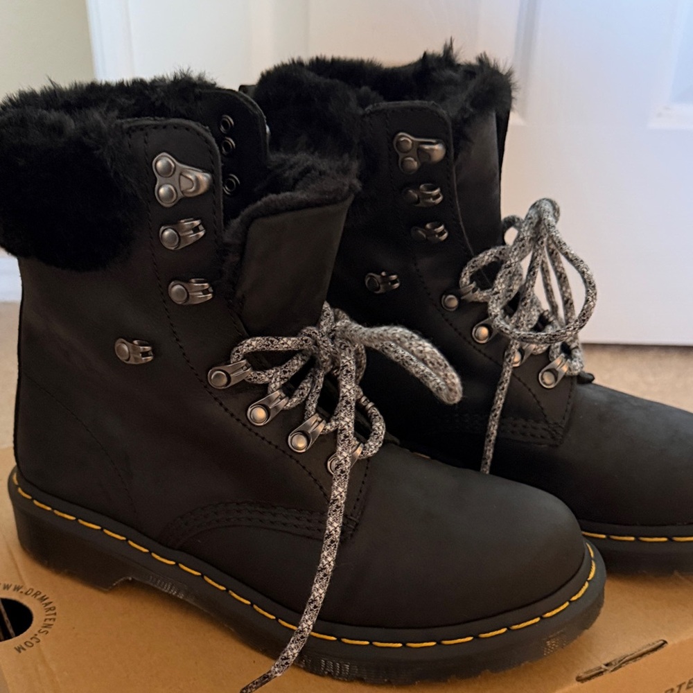 Dr. Martens Black Fur-Lined Combat Boots